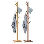Wooden Coat Rack Stand Free Standing Tree Clothes Hanger Hat Coat Rack 6 Hooks