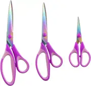 3PCS Purple Craft Scissors, Tailor Scissors, Titanium Blades Shears Rubber Soft