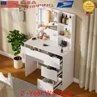 White Dressing Table w/ Hollywood LED Mirror 4 Drawers Vanity Table Makeup Desk