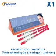 Dental PacDent Kool White 20% Tooth Whitening Gel Kit 3x1.2ml Syringe