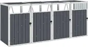 Quadruple Garbage Bin Shed – Grey, Galvanized Steel, Weather-Resistant, Lifting Lids, 286x81x121 cm Storage Solution for Bins