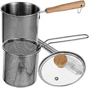 FONDOTIN 1Set Stainless Steel Deep Frying Pot with Food Tong Deep Fryer Pan for Kitchen for Frying Chicken Noodles and Steak and Ergonomic Design