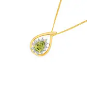 9ct Gold Peridot & Diamond Pear Cut Pendant in Green