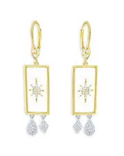 Meira T 14K Yellow & White Gold Diamond Starburst Rectangle Drop Earrings
