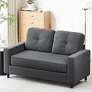 Advwin 2-Seater Sofa 132cm Love Seat Linen Fabric Small Loveseat Sofa Couch for Compact Small Space Dark Grey