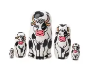 Handpainted Holstein Cow Nesting Doll 5pc Tallest 4" 100% Natural Linden Wood