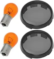 Vuzmode 2 Pcs Motorcycle Smoke Turn Signal Light Lens Covers Kit with Bullet Amber Bulbs, for Harley, Davidson 00-22 and, for Harley, Sportster XL883 1200 X48 Motorbike Signal Lamp Shell
