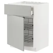 METOD / MAXIMERA base cab f hob/drawer/2 wire bskts, white/Havstorp light grey, 60x60x80 cm