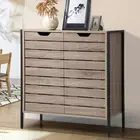 Oikiture Shoe Rack Shoes Storage Cabinet Organiser Shelf 2 Doors Brown