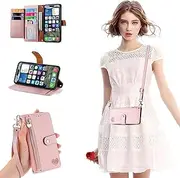 [HAONANDE] Wallet Case for Samsung Galaxy A70S/A70/A7 2019, Cute Heart Pattern PU Leather Flip Folio Zipper Pocket Women Girls Phone Cover with Lanyard Card Holders Kickstand Magnetic Pink