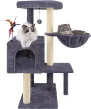 Multifunction Cat Tree Has Cozy Hammock & Hanging Ball, Cat Tower with Activity