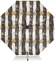 [RPLIFE] Travel Umbrella, Lightweight Durable Automatic Open/close Umbrella for Women, Travel Umbrellas for Rain, Wind and Sun, Gold Stars with Lines