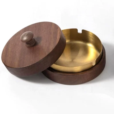 Wooden Ashtray with Lid, Portable Ashtrays, Stainless Steel Liner Ash Tray for I