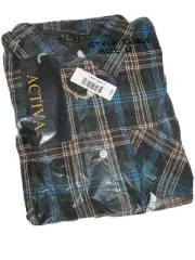 New Activa Blue Green Button Up Flannel shirt size M
