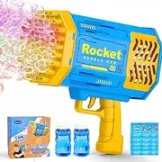 Bubble Gun, 69 Holes Rocket Boom Bubble Blower , Extremely Large Number of Bubbles , Bubble Machine Gun with 2 Bubble Solution Refills and 20 Packs of Liquid Concentrate (Yellow & Blue)