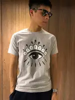 美國百分百【全新真品】KENZO 高田賢三 T恤 圓領 T-SHIRT 短袖 LOGO 眼睛 印圖 灰色 J072