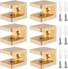 KEILEOHO 6 PCS U-Clamp Shower Glass Support, Square Glass Clamp Clips, Brass Mir