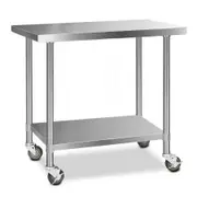 Cefito 430 Stainless Steel Kitchen Benches Work Bench Food Prep Table with Wheels 1219MM x 610MM