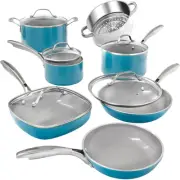 Non-Stick Ceramic Coat Pots Pans Set 12pc Cookware Ultra Nonstick Oven Safe Blue