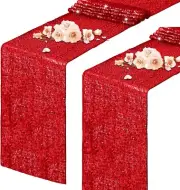 Red Sequin Table Runner 12x108 inch Wedding Party Decor Shiny Sequin Runner 2 pk