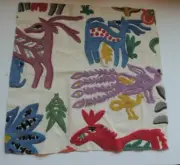 Hand Embroidered wool, cotton fabric Deer, Birds, Fairy animals 17x17"