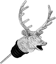 Wine Aerator Pourer Spout Bottle Pourers for Alcohol Stainless Steel Deer Stag Head Wine Pourer Stags with Food Grade Silicone Stopper for White Red Wines Whiskey, Silver White
