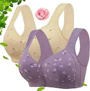 [KCRPM] Rosy Fair Bra, Daisy Bras for Older Women, Front Snaps Comfortable & Convenient Breathable Front Button Cotton Bra