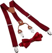 [WOFASHPURET] Adjustable Y-back Suspenders Set for Boys and Girls Bow Tie Suspenders Kit in Red for Boys and Girls