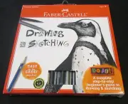 NEW FABER-CASTELL DRAWING & SKETCHING KIT & STEP BY STEP BEGINNER'S GUIDE