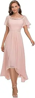 [Ever-Pretty] Women's Elegant A-line Short Sleeve High Low Chiffon Midi Bridesmaid Dress 0465