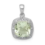 Sterling Silver Rhodium Plated Green Quartz and Diamond Pendant