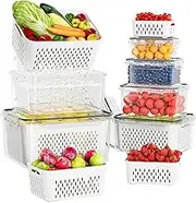 Fruit Storage Containers for Fridge with Removable Colanders, Food-Grade Freezer-Sealed Drained Fruit Containers for Fridge, Keep Fruit Fresh for Long Periods of Time, Dishwasher Safe (Clear-6 Pack)