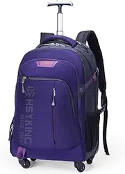 Hsyking Water-resistant Rolling Backpack Laptop Backpack Portable Computer Backpack (20 inches, Purple)