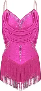 [Riismen] Women's Sparkly Rhinestones Tassels Jazz Latin Dance Leotard Fringed Tango Rumba Salsa Bodysuit