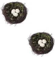 2pcs Artificial Rattan Bird Nest Decor with Eggs Unique Easter Decoration for Home Office and Miniature Gardens for DIY Projects and Pet Cages