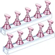 Blulu 2 Sets Acrylic Nail Display Stand Magnetic Press on Nails Practice Holder DIY Painting Fingernail Stand for False Fingernail Manicure Tool Home Salon Use(Pink)