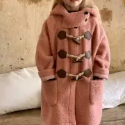 Toddler Kid Girl Hooded Coat Parka Jacket Long Thick Warm Faux Lamb Wool Fur Top