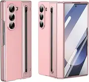 Nexue for Samsung Galaxy Z Fold 4 Case with Built-in Compact Writing Pen,[Built-in Hinge Protection & Screen Protector] Shockproof Full Body Slim Phone Case with Pen Holder,Pink