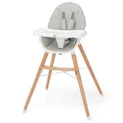 Babyjoy Wooden Baby High Chair Infant Toddlers Feeding Chair w/Adjustable Tray & Removable Seat Cushion Grey