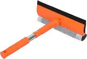Professional Window Squeegee,2 in 1 Squeegee Window Cleaner with Long Stainless Steel Handle,Sponge Car Window Squeegee for Gas Station, Glass,Shower,Outdoor High Window Cleaning (short pole)