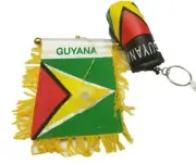 2pc Guyana flag mini banner rear view mirror w/ Guyanese Boxing Glove Keychain
