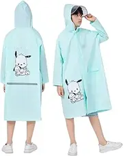 [Many Rainbows] Pochacco Hooded Rain Coat Jacket Poncho Outwear for Boys Girls Kids Children, Green, Medium