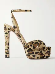 [Aquazzura] Aquazzura - Divine Plateau 130 Leopard-print Raffia Platform Sandals - Leopard print - IT40.5 IT 40.5 Animal print