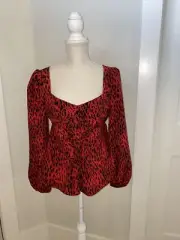 NEW! TOPSHOP Leopard Print Red/Black Top - sz 8 Nordstrom