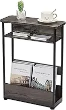 Vintage Narrow Side Table with Storage Shelf, 3-Tier Slim End Table Modern Sofa Table for Narrow and Small Spaces,62.5CM Height Skinny Bedside Table Small Nightstand with Magazine Rack (Grey)