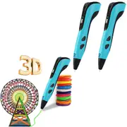 2Pcs 3D Printing Pen with 10 Colors PLA Filaments DIY Crafting Doodle Drawing Gift-Blue
