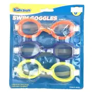 Kids Stuff Swim Goggles 3 Pack Orange, Blue & Yellow Child Size Adjustable New