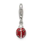 Sterling Silver Rhodium-Plated Red Enameled Ladybug Charm