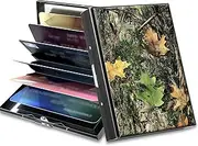 [BWEGRHE] Small Travel Wallets Slim Multi-slot Card Organizer Case Cute Credit Card Holder RFID-Blocking Card Case Small Wallet for Women Men, Camo Tree Leaf, Matel, Minimalist