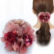 Ponytail Holder Soft Fabric Decorate Floral Shape Hair Ring Headdress
